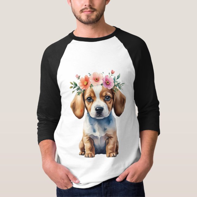 T-shirt Whimsical Floral Crown Puppy Tee (Devant)