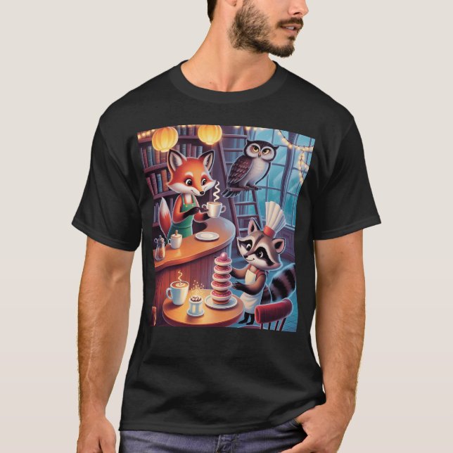T-shirt Whimsical Forest Caf Cozy Animal Barista Vibes fam (Devant)