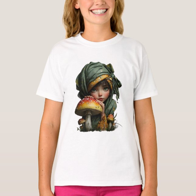 T-shirt Whimsical Forest Girl with Mushroom Fantasy Art (Devant)