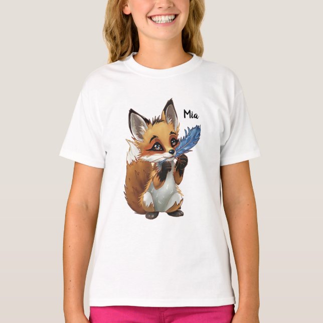T-shirt Whimsical Fox with a Feather (Devant)