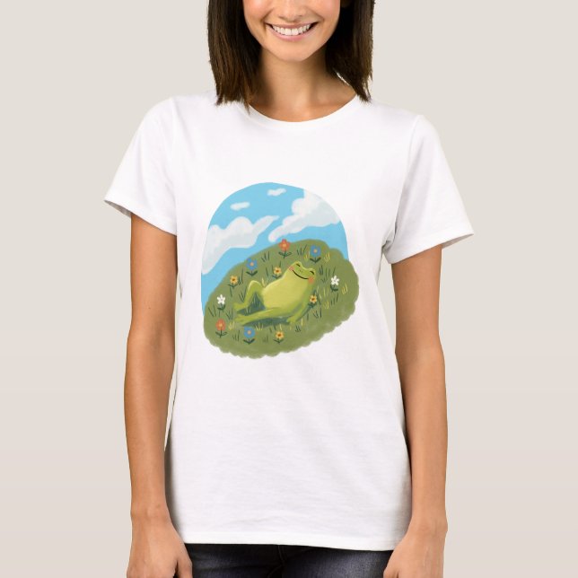 T-shirt Whimsical Frog Chilling On The Hill Illustration (Devant)