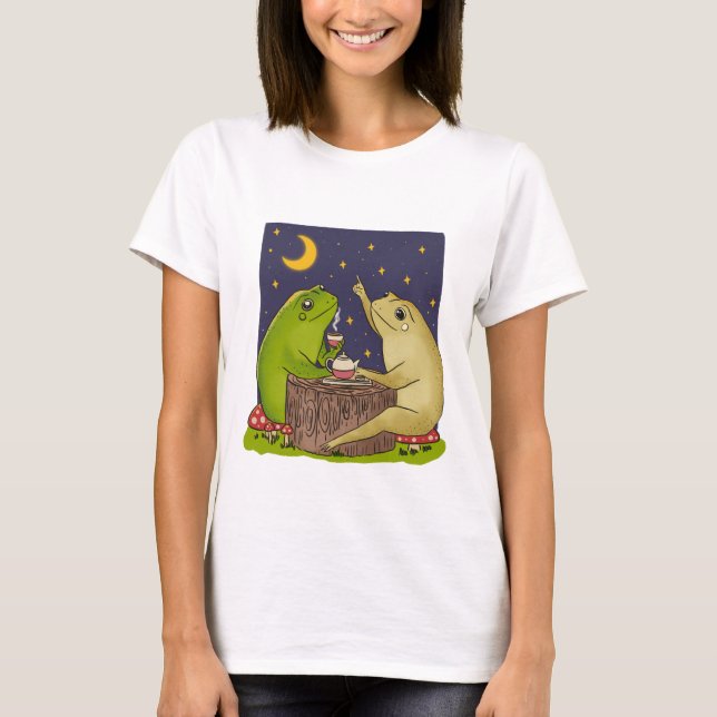 T-shirt Whimsical Frogs Tea Party At Night Illustration (Devant)