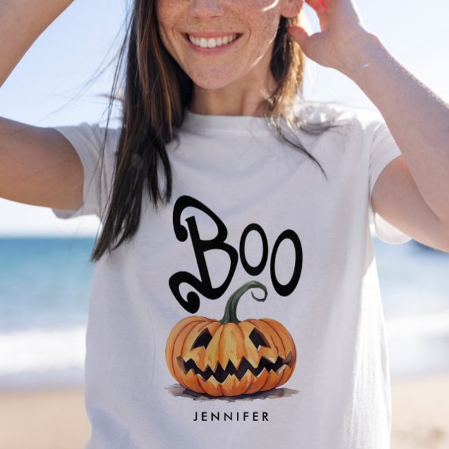 T-shirt Whimsical Fun Boo Orange Citrouille Typographie Hu (Créateur téléchargé)