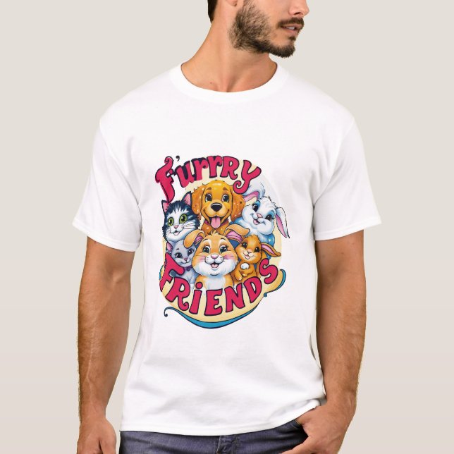 T-shirt Whimsical Furry Friends : Vibrant Animaux Compagno (Devant)
