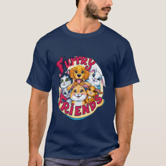T-shirt Whimsical Furry Friends Vibrant Animaux de compagn