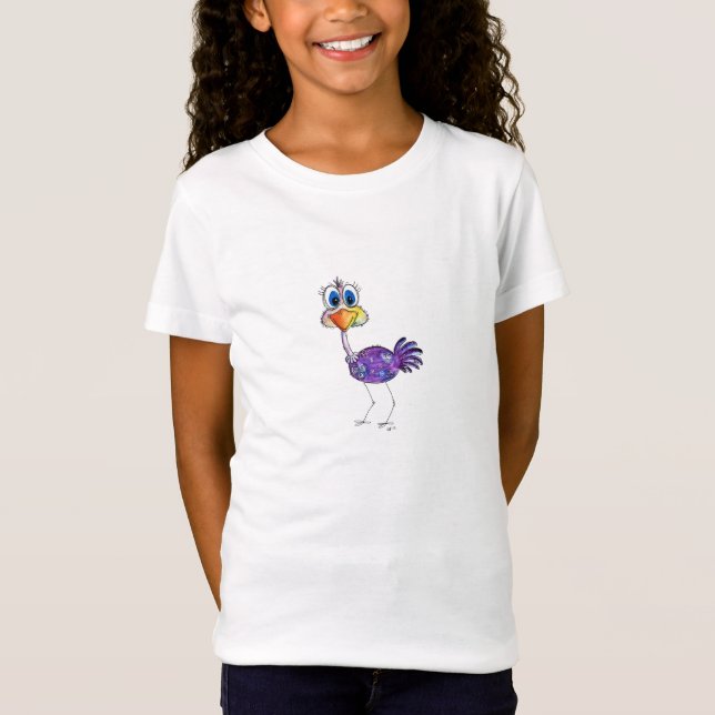 T-Shirt Whimsical Happy Violet Ostrich (Devant)