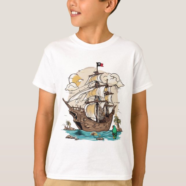 T-shirt Whimsical Pirate Ship avec Patron Tshirt. (Devant)