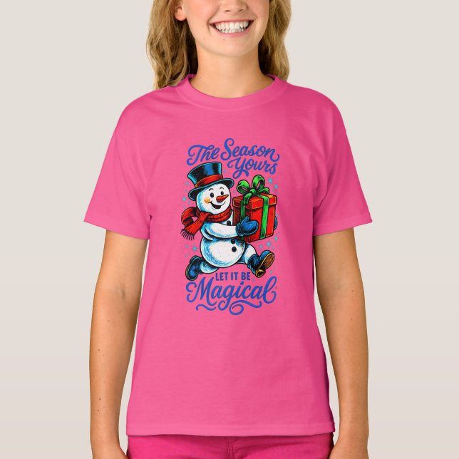 T-shirt Whimsical Snowman Christmas Tee Festive Holiday (Devant)