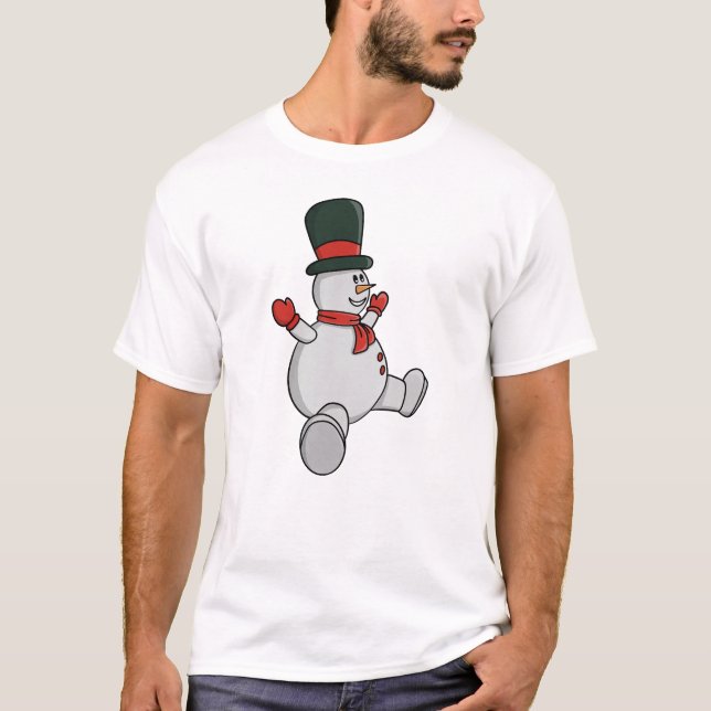 T-shirt Whimsical Snowman with Top Hat and Scarf (Devant)