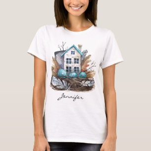 T-shirt Whimsical Watercolor Birds Nest Fairytale House