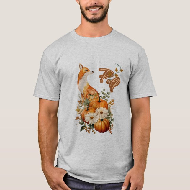 T-shirt Whimsy d'automne : Renard, Citrouille et feuillage (Devant)