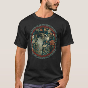 T-shirt Whippet Bringlé et Blanc Floral William Morris