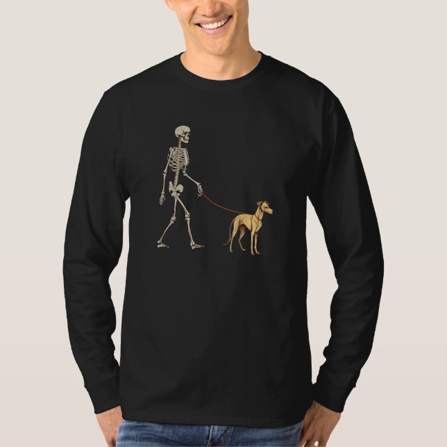 T-shirt Whippet Skeleton Dog Walking Halloween Dog (Devant)
