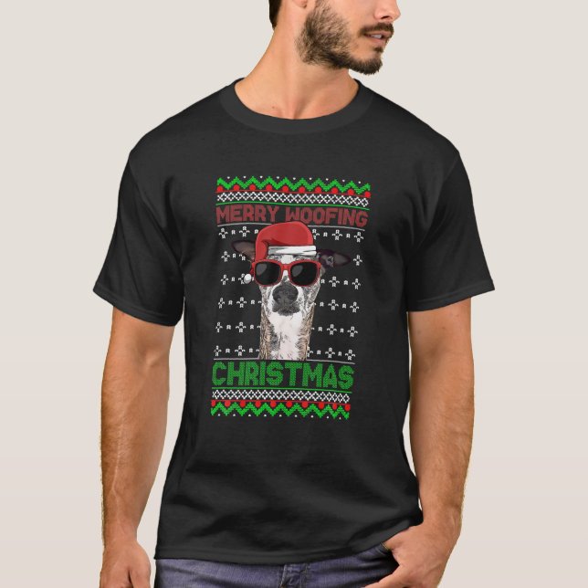 T-shirt Whippets Chien drôle Merry Woofing Noël (Devant)