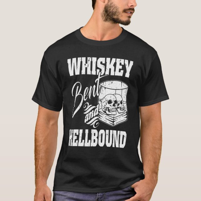 T-shirt Whiskey Bent and Hellbound   White Skulls Wine Gla (Devant)
