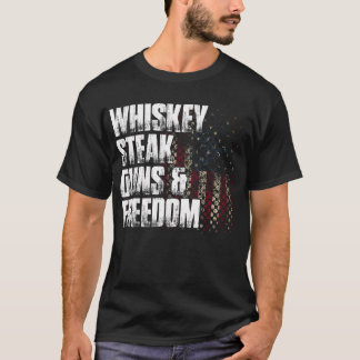 T-shirt Whiskey Steak Guns Liberté Drapeau Patriotique Cad