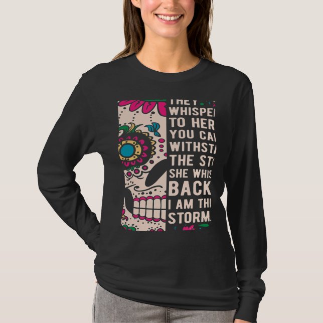 T-shirt Whispered Back Strong Women Pride Flower Skull (Devant)