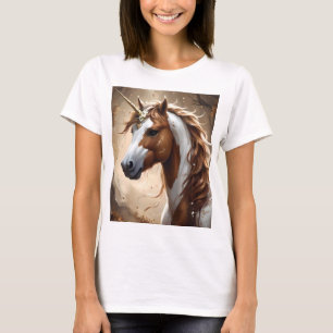 T-shirt Whispers De L'Imaginaire Brown Et Blanc Unicorn,