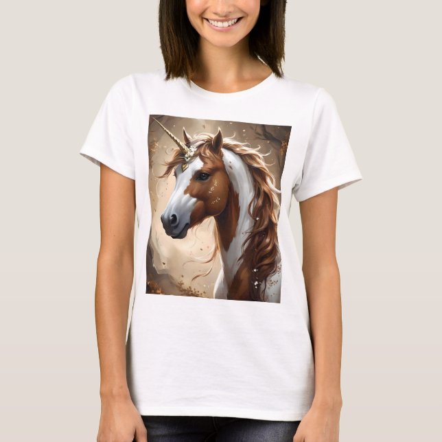 T-shirt Whispers De L'Imaginaire Brown Et Blanc Unicorn, (Devant)