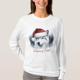 T-shirt Whispers d'hiver - Wolf aquarelle à Santa Hat