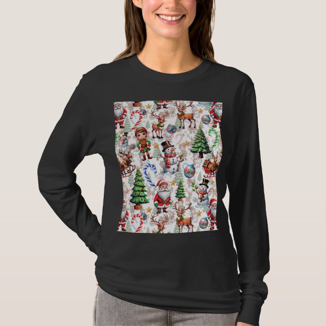 T-shirt White Background Christmas Decorative Pattern (Devant)