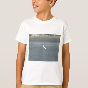 T-shirt White Bird on Grey Sand Beach Art Imprimer
