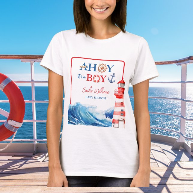 T-shirt White Blue Red Nautical Ahoy Boy Lighthouse (Créateur téléchargé)