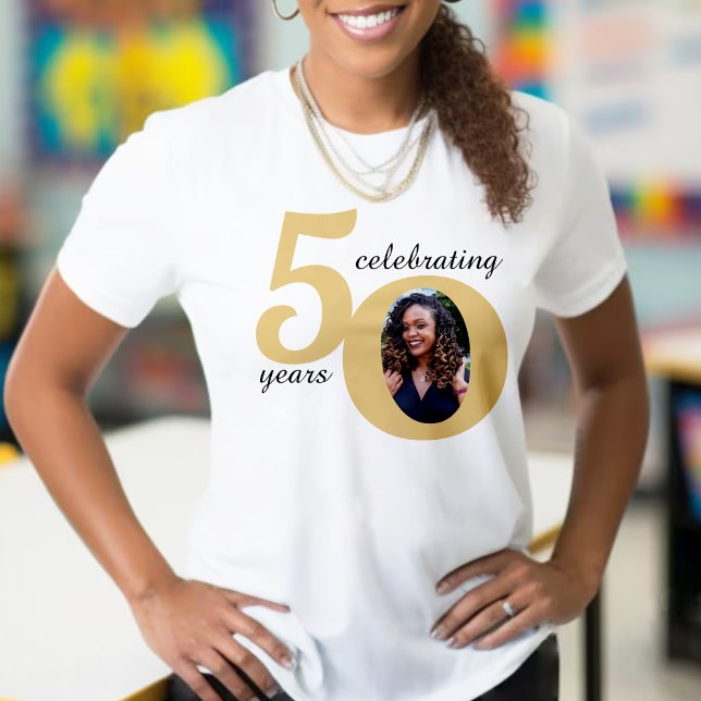T-shirt White & Gold 50 Photo Cinquante ans 50e anniversai (White & Gold 50 Fifty Years 50th Birthday T-Shirt)
