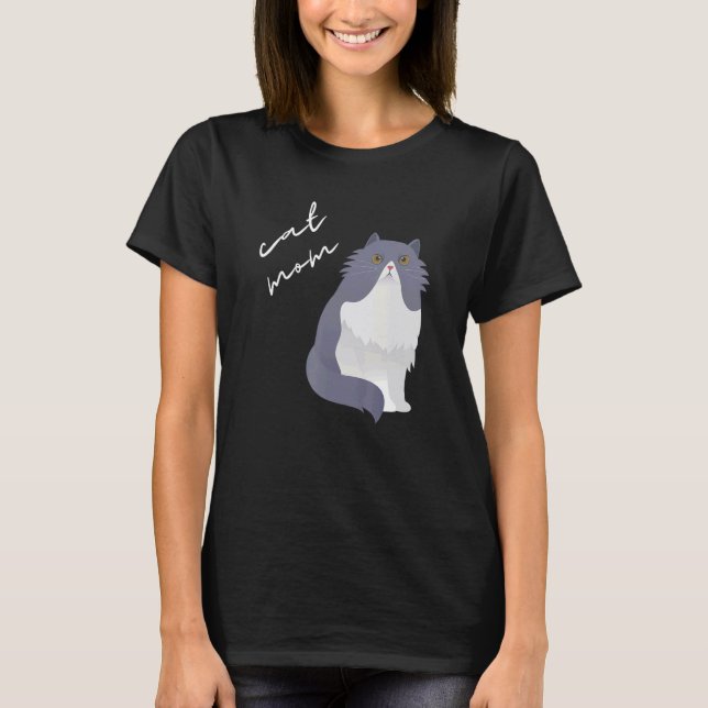 T-shirt White & Gray Persian Cat Mom For Cat (Devant)