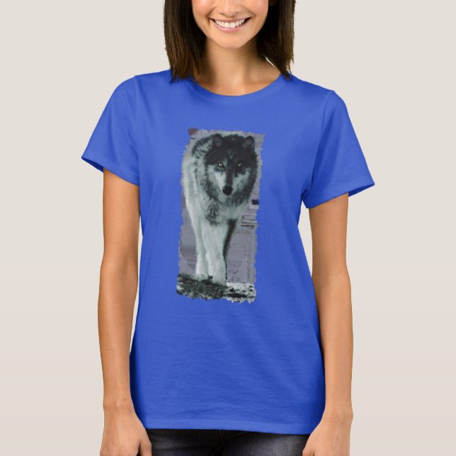 T-shirt White Grey Wolf Wildlife Art (Devant)