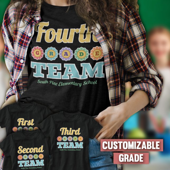 T-shirt White Outline Retro Flowers 4e année de l'école d' (Créateur téléchargé)