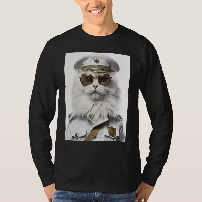 T-shirt White Persian cat military cap (Devant)