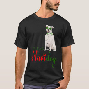 T-shirt White Pit Bull Funny Noël Fleas Navidog