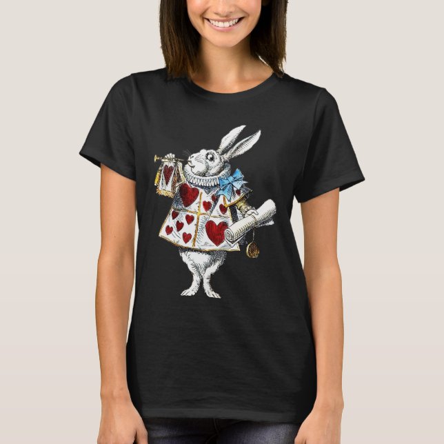T-shirt White Rabbit Alice Wonderland Hearts (Devant)