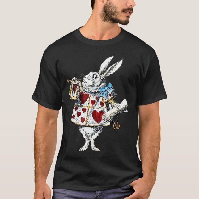 T-shirt White Rabbit Alice Wonderland Hearts (Devant)