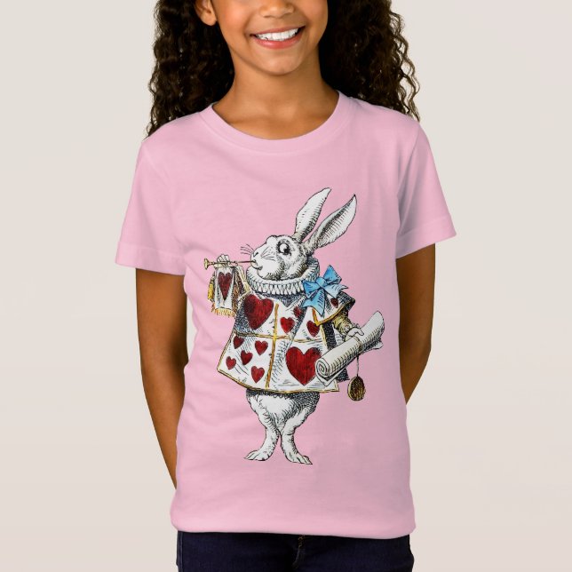 T-Shirt White Rabbit Alice Wonderland Hearts (Devant)