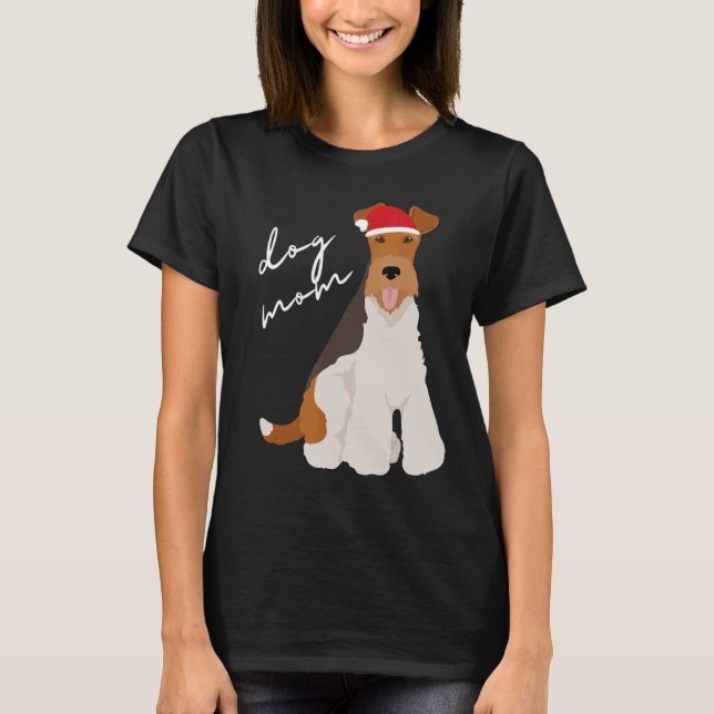 T-shirt White Tan & Black Fox Terrier Chien Maman Noël (Devant)