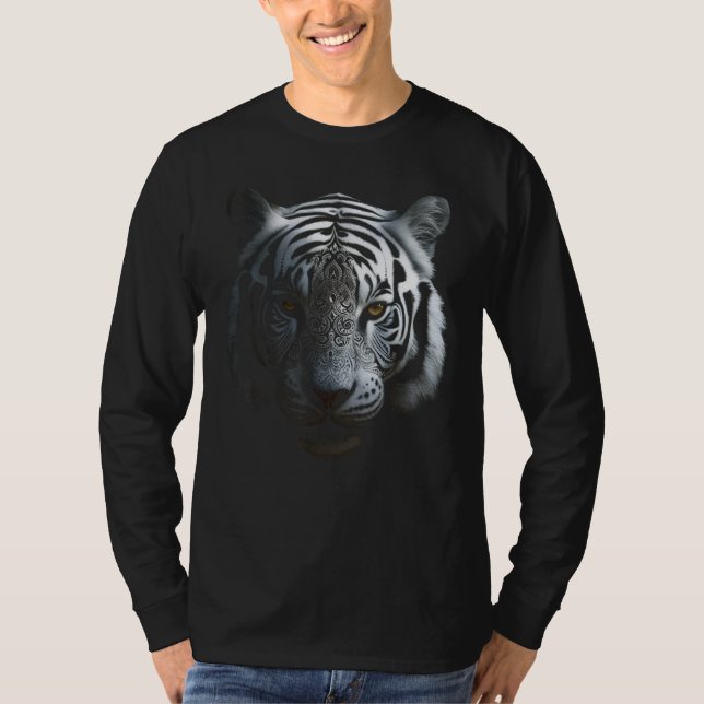 T-shirt White Tiger Artwork - Mandala Animal Art Tiger (Devant)