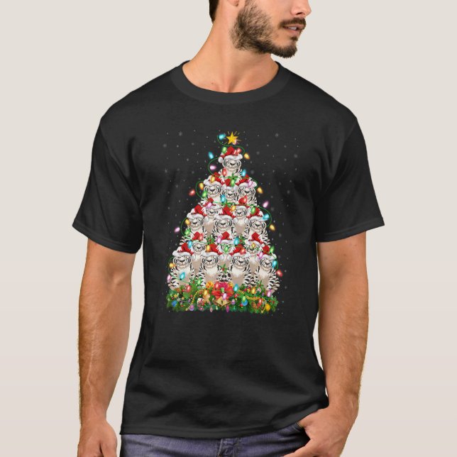 T-shirt White Tiger  Xmas Santa White Tiger Christmas Tree (Devant)