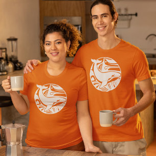 T-shirt White Tribal Art Killer Whale Logo Orca Orange