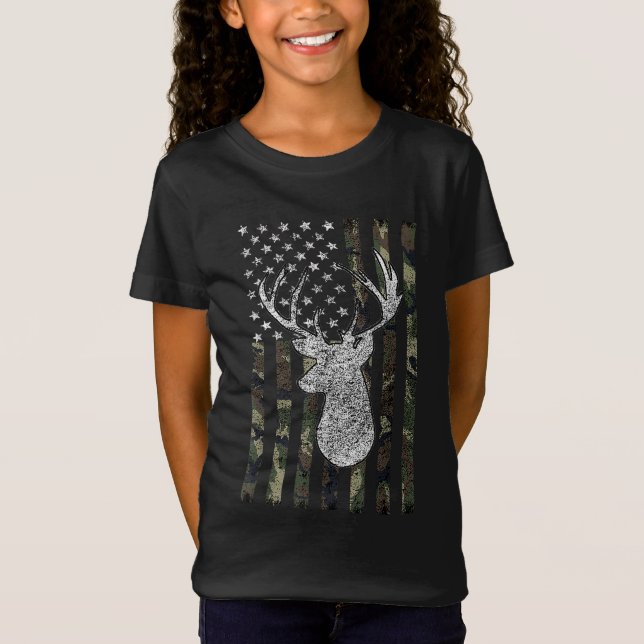 T-Shirt Whitetail Buck Deer Hunting American Camouflage US (Devant)