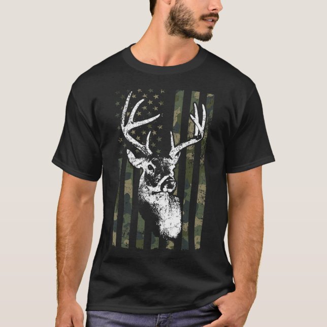 T-shirt Whitetail Buck Deer Hunting Usa Camouflage America (Devant)