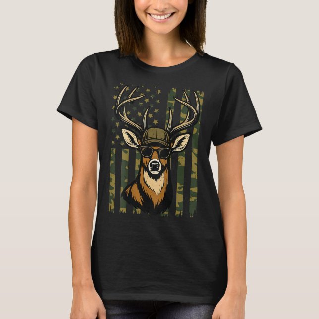 T-shirt Whitetail Buck Youth Boy Deer Hunting Camo America (Devant)