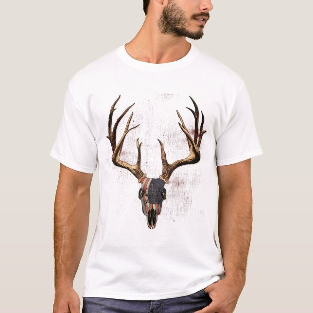 T-shirt Whitetails Chasse aux cerfs Americana Drapeau Tête (Devant)