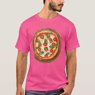 T-shirt Whole Round Pizza Margherita Served On A Wooden Bo