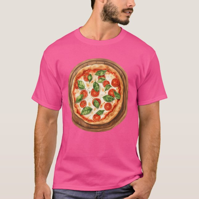 T-shirt Whole Round Pizza Margherita Served On A Wooden Bo (Devant)