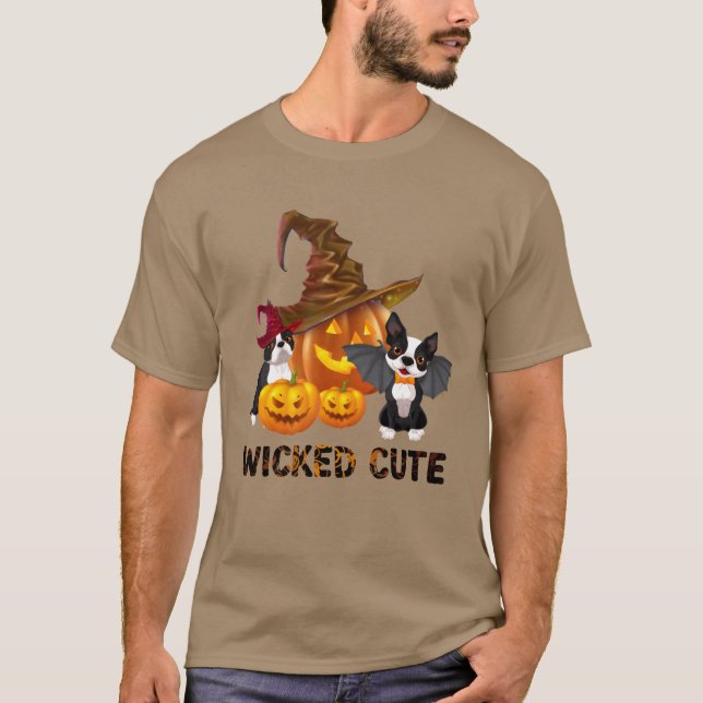 T-shirt Wicked mignonne Halloween Witch Bostonerrier amis (Devant)