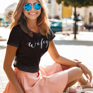 T-shirt Wifey Blanc moderne blanc Script noir femmes