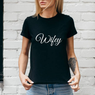 T-shirt Wifey Lune de miel moderne blanc Script noir femme