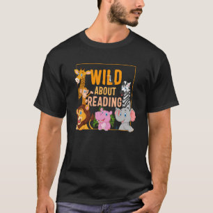 T-shirt Wild About Reading Cute Zoo Animaux Livres Étudian